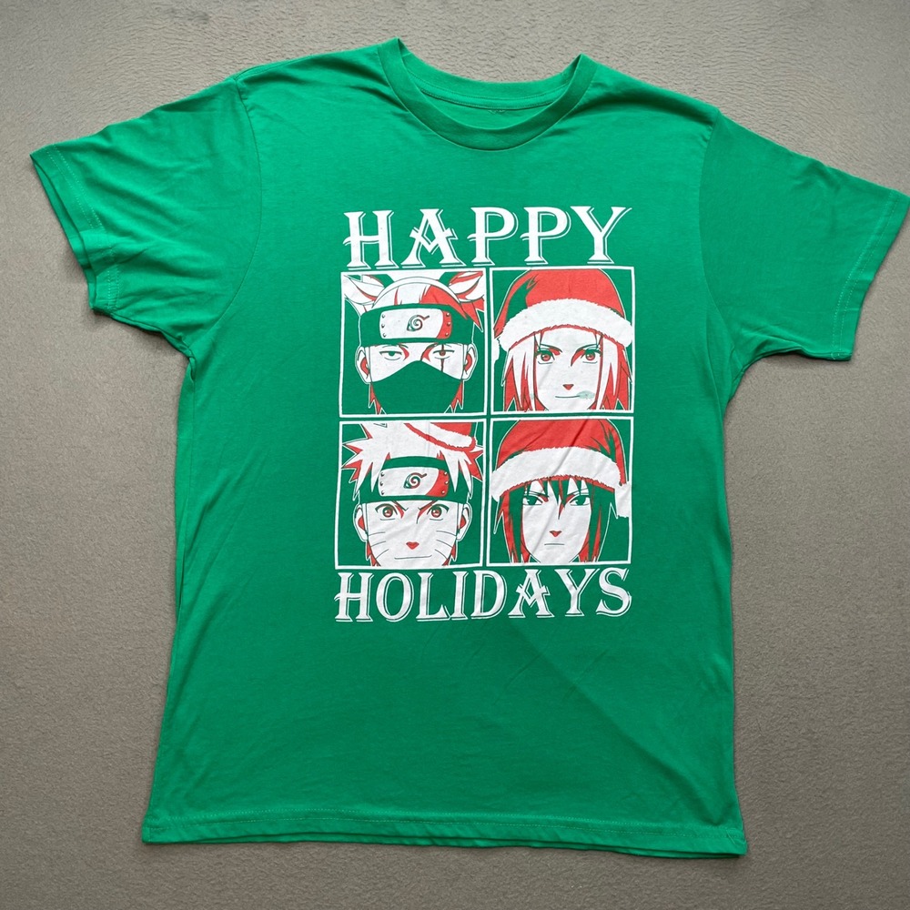 Naruto Shippuden Men T-Shirt Green Cotton Blend Large Christmas Anime Holiday